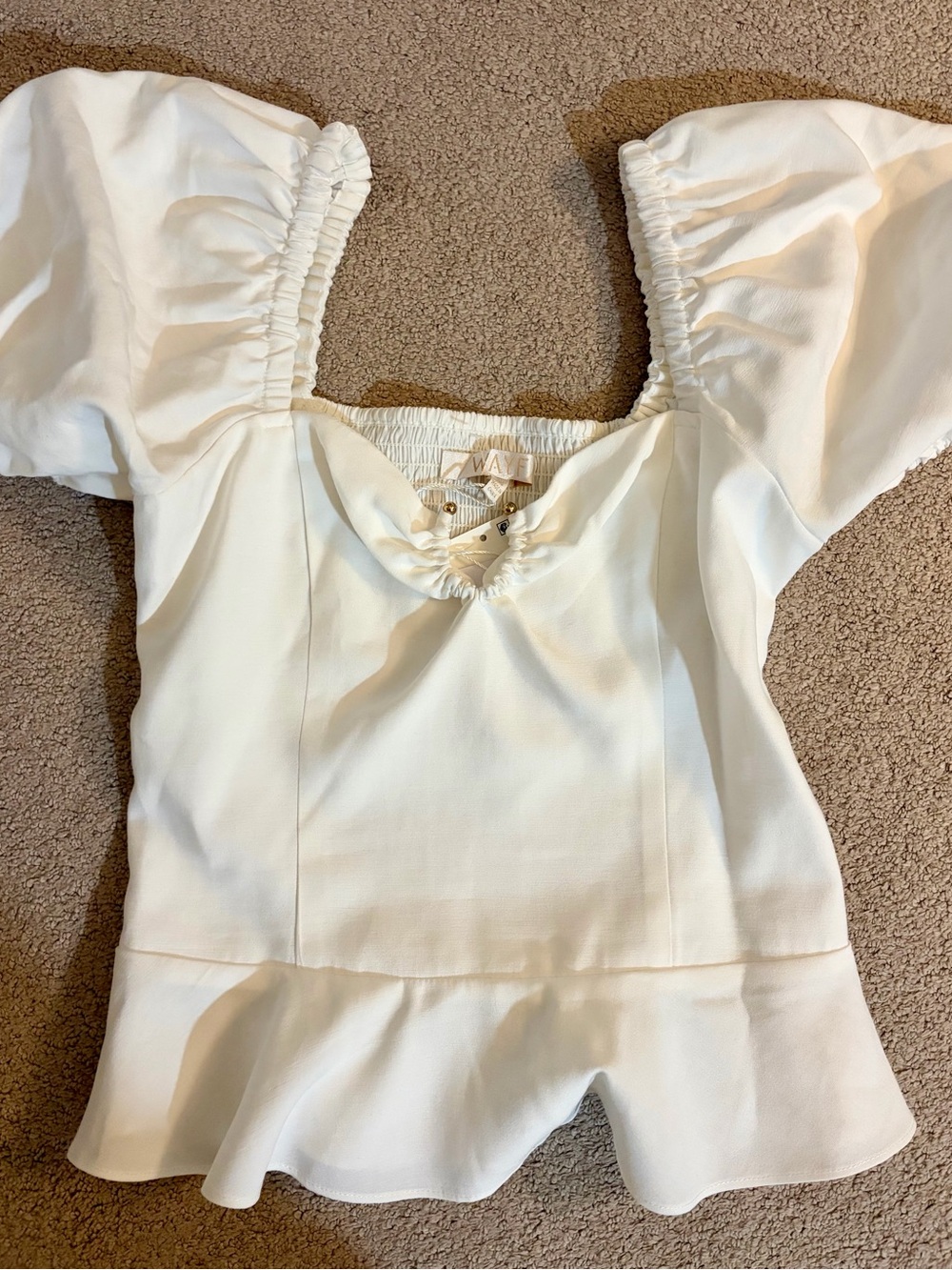 White Puff Sleeve Peplum Top
